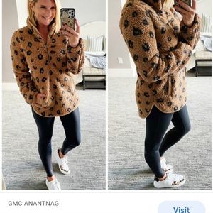 Sherpa half zip leopard pullover